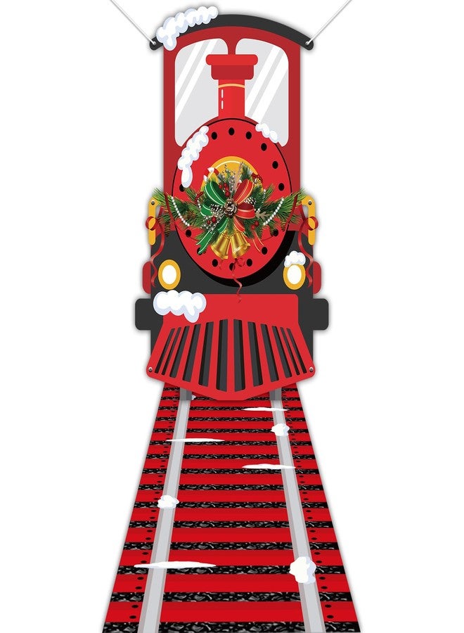 Oitnlaughter Christmas Train Door Cover Train Theme Birthday Party Decoration Polyester Xmas Hanging Banner Railroad Track Aisle Runner for Christmas Holiday Classroom Home Party Supplies Wall Backdrop Photo Prop - Image 1